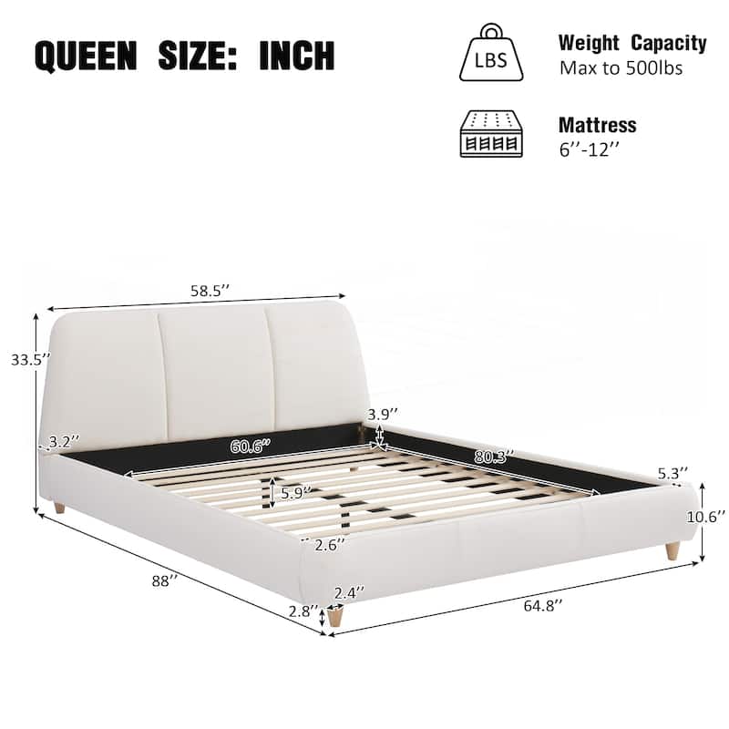 King Size Modern Upholstered Bed Frame with Linen Fabric