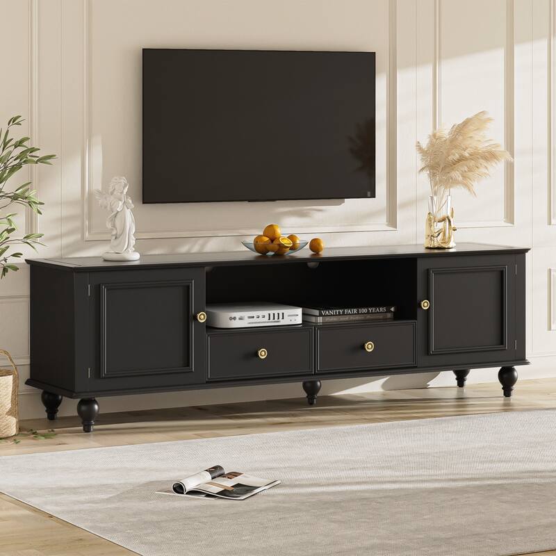 Modern TV Stand for TVs up to 80 Inches, Entertainment Center with Open Compartment, TV Storage Cabinet with 2 Drawers