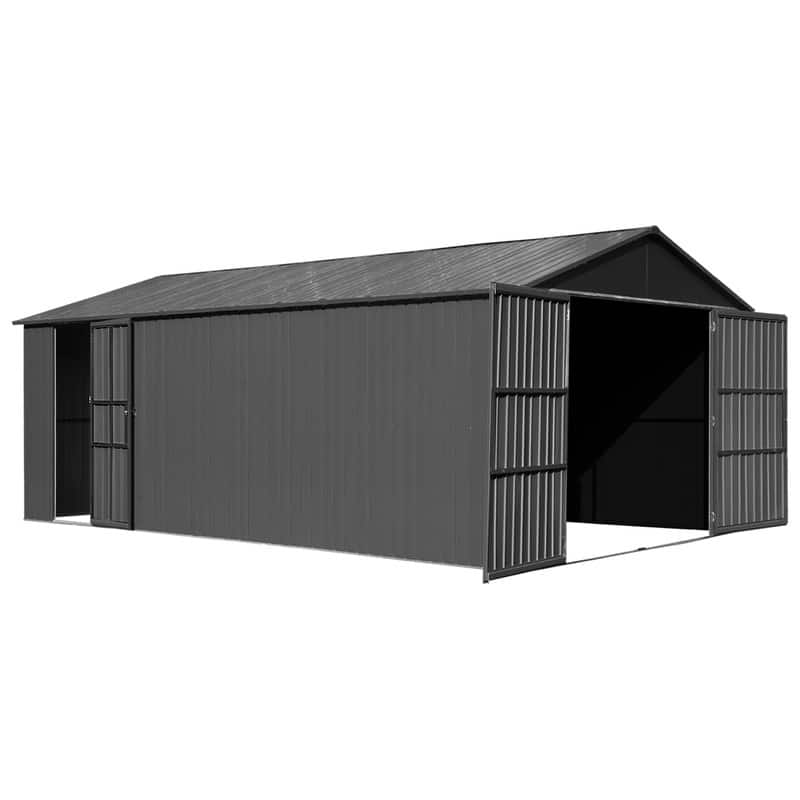 Domi 12x15FT Outdoor Metal Garage Shed,Extra Large Metal Carport with Lockable Double Doors,Heavy Duty Car Shelter,Dark Grey