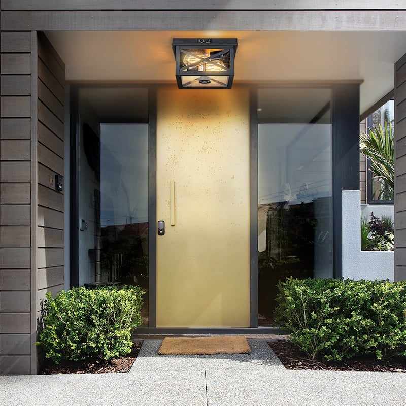 Flush Mount Motion Sensor Outdoor Ceiling light with Seeded Glass - Standard