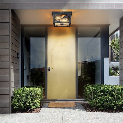 Flush Mount Motion Sensor Outdoor Ceiling light with Seeded Glass - Standard