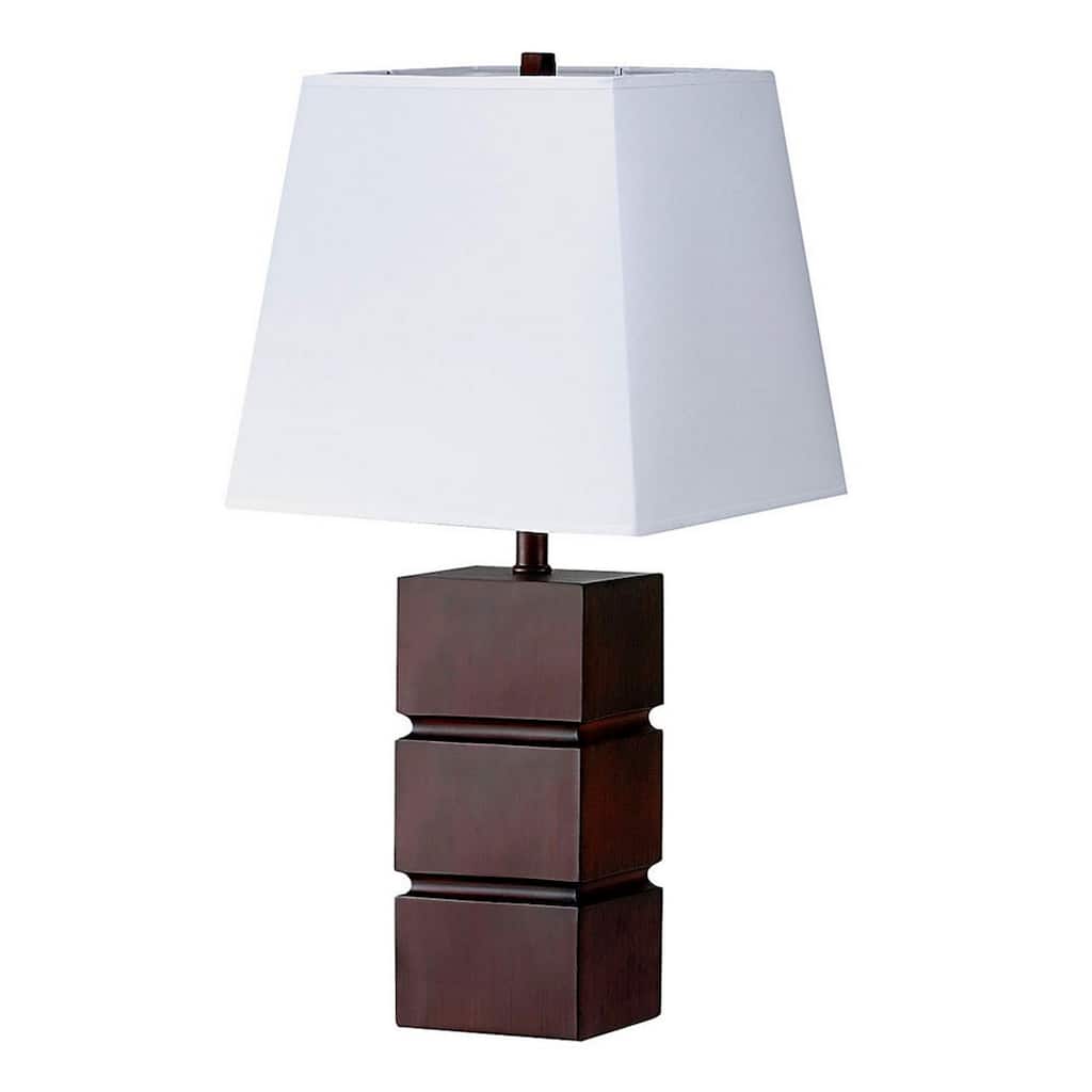 27.5" Tall Polyresin Table Lamp with Dark Cherry finish, White Fabric Shade