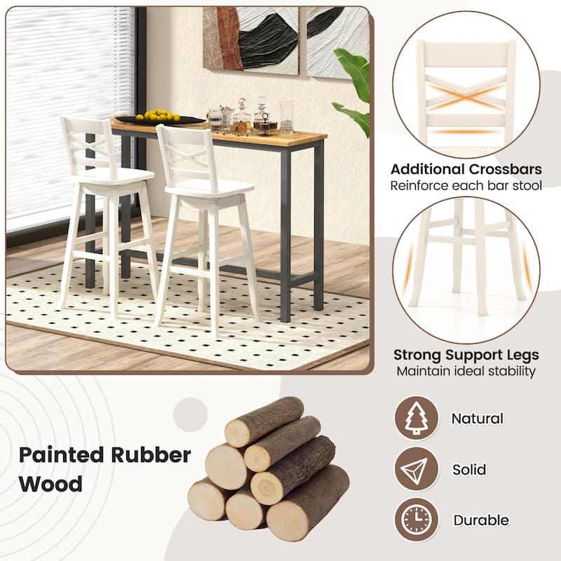 Gymax 4PCS 30'' Bar Height Stool Swivel Bar Stool Rubber Wood w/