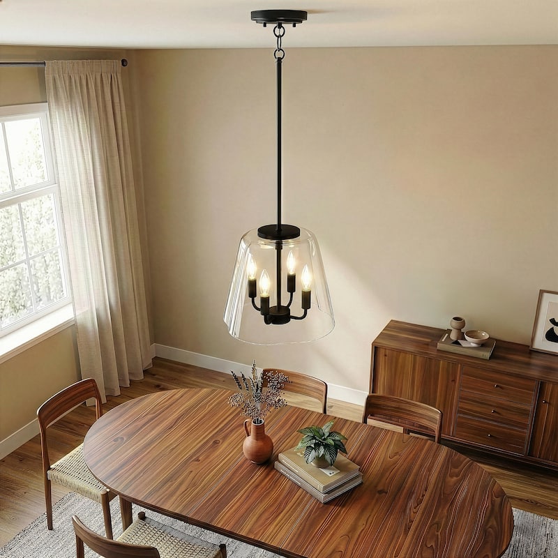 Htront Four-Light Pendant with Clear Striped Glass - Black