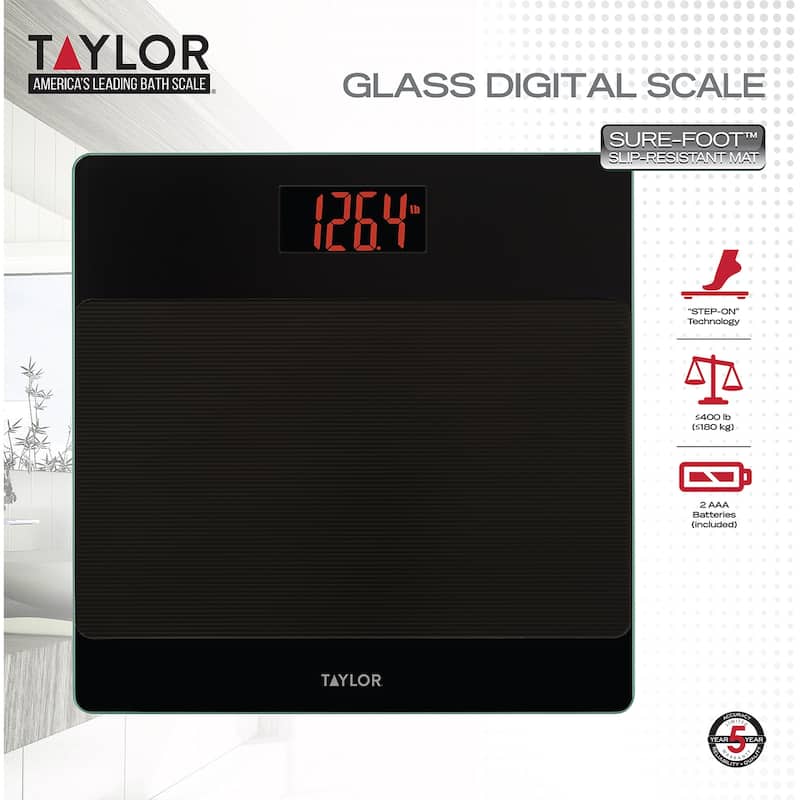 Taylor Digital Non-Slip Mat Bathroom, Black