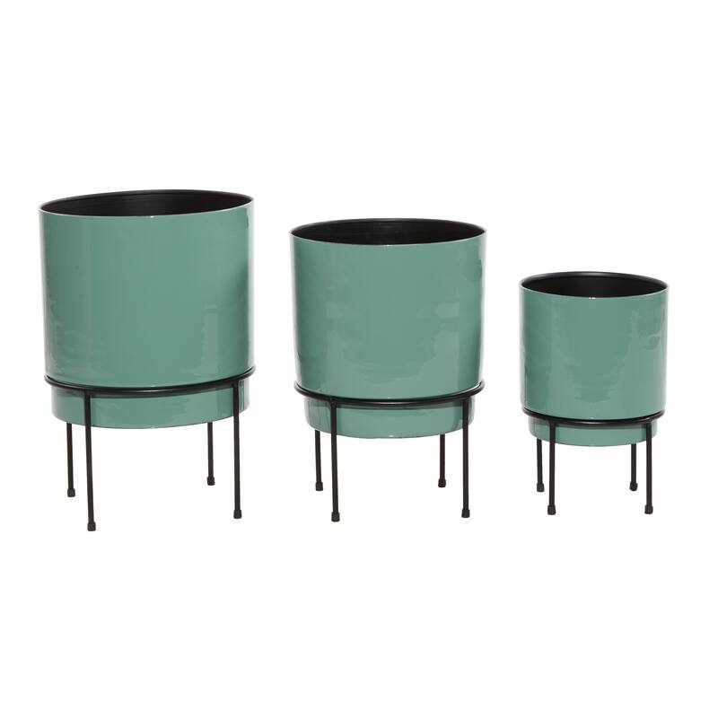 Metal Planter with Removable Black Stand (Set of 3) - S/3 10" 13" 14"H