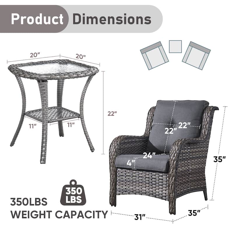 Pocassy 3 Pieces Outdoor Patio Chairs with Table