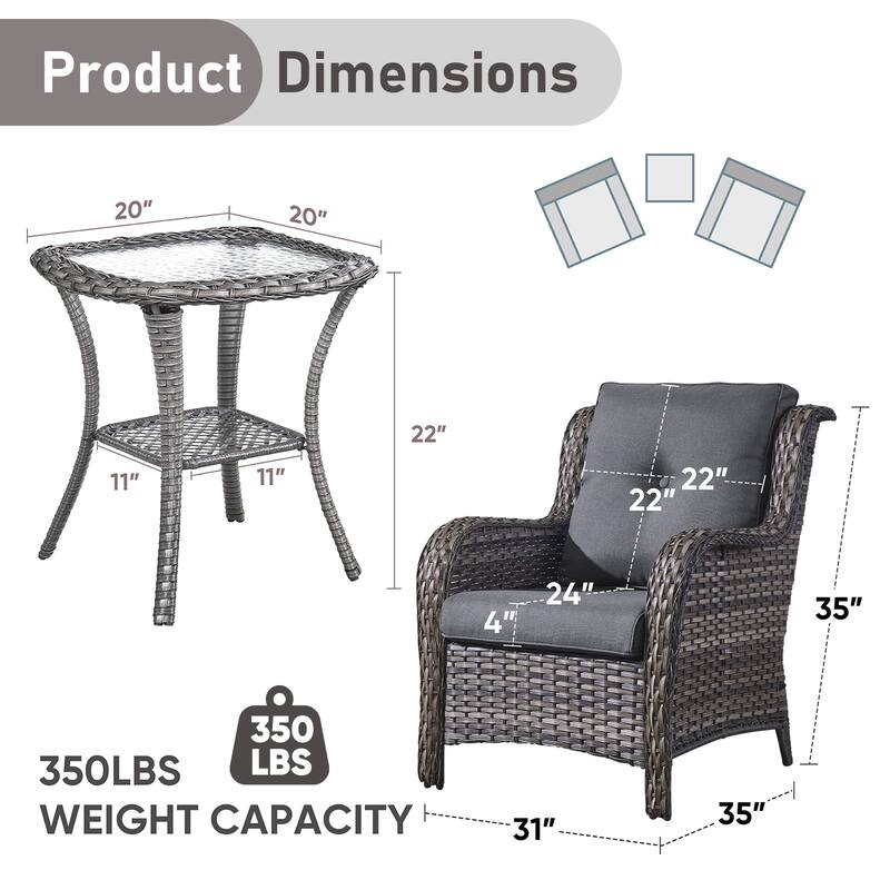 Pocassy Outdoor Patio Chairs Ottoman Table with 4 Inch Cushion