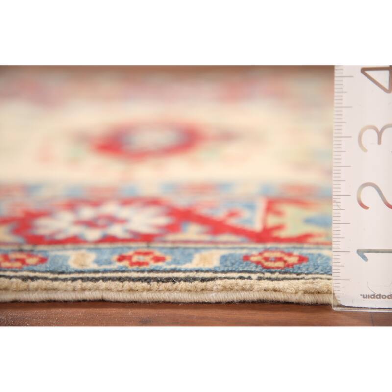 Geometric Grey Kazak Foyer Rug Hand-Knotted Wool Carpet - 2'6" x 3'11"