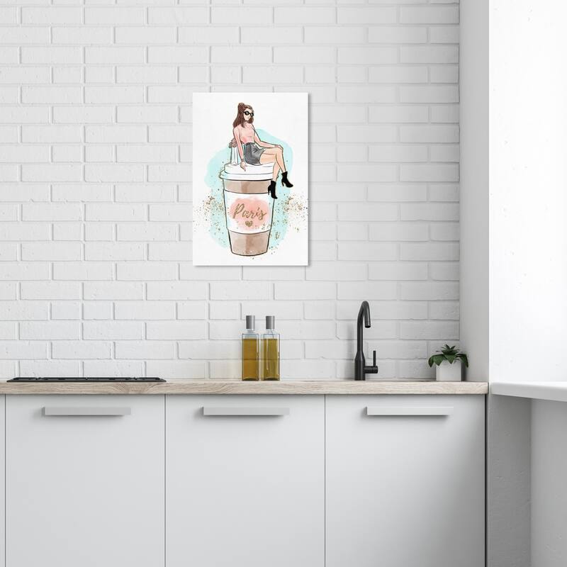 Wynwood Studio Canvas Fashion and Glam Caffeine Connoisseur Pink and Metallic Gold Glam Wall Art Canvas Print - 24 x 16