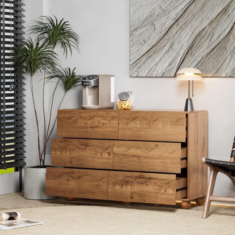 Wave Front 6 Drawers Dresser Handle-Free Modern Storage Cabinet
