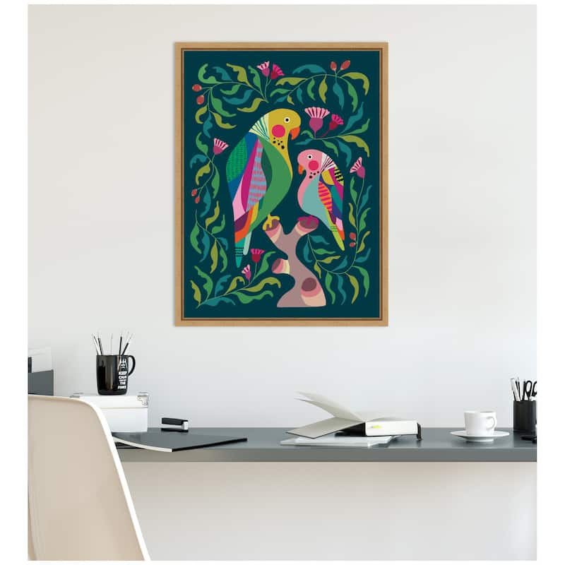 Kate and Laurel Budgies by Rachel Lee Framed Canvas Wall Art Print