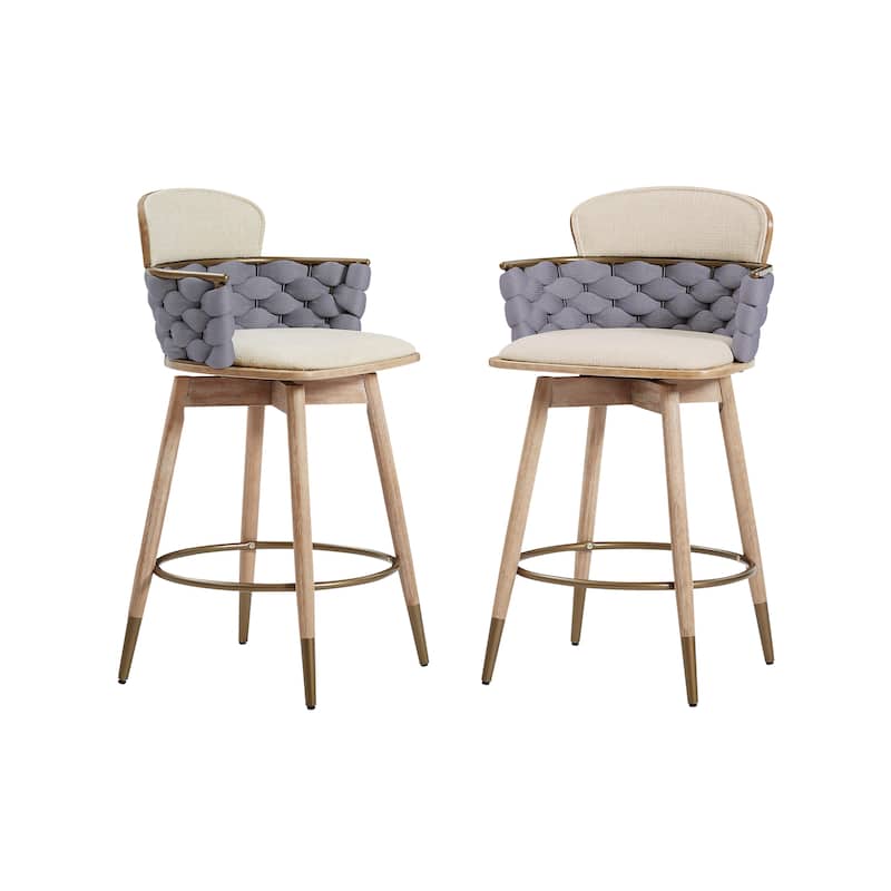 Art Leon Retro Woven and Wood Counter Height Barstool