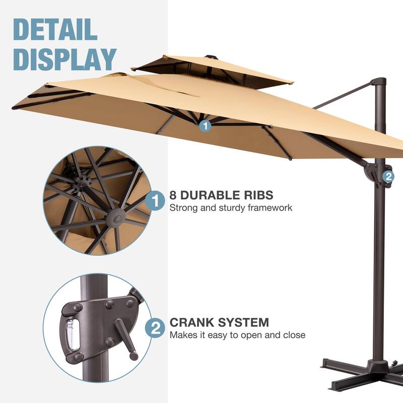 9x11 FT Rectangular Outdoor Patio Double Top Cantilever Umbrella with Rod Base