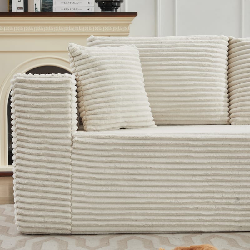 106" Corduroy Upholstery L-Shaped Cloud Modular Sectional Sofa with Chaise and Pillows, All-Foam Compression Design