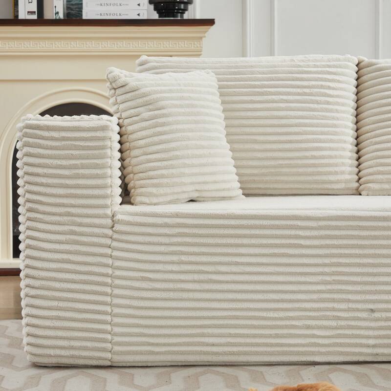 Modular Sectional Sofa with L-Shape Chaise, Oversized Corduroy Upholstered Cloud Sofa, Deep Seat Sofa with 2 Throw Pillows
