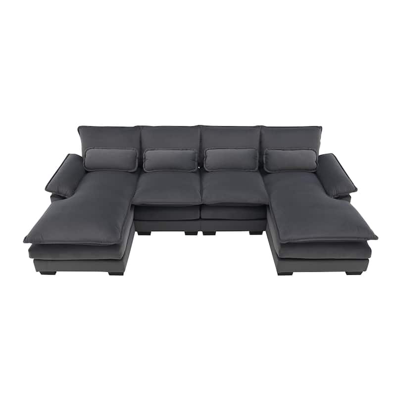 Gray Velvet Modern 6-Seat Modular U-Shaped Sleeper Sectional Sofa with Chaise