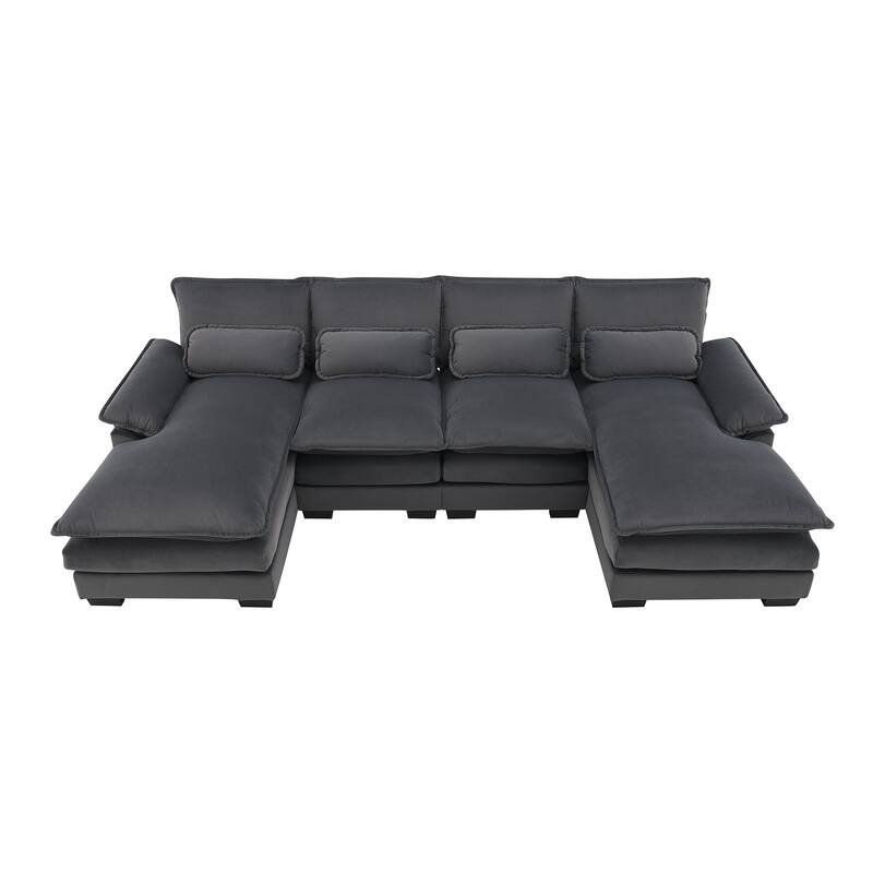 Modular U-shaped Sectional Sofa with 4 Waist Pillows, 6-Seat Upholstered Sofa with Chaise Lounge, Oversized Velvet Cloud Sofa