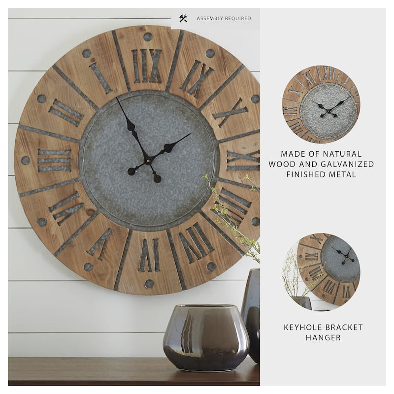 Payson Gray/Brown Modern Farmhouse Wooden Wall Clock - 30.75" W x 1" D x 30.75" H
