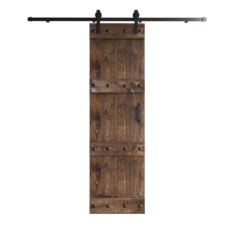 Coast Sequoia 24in./30in./36in. x 84in. Castle Series Pine Wood Sliding Barn Door With Hardware Kit - Kona Coffee - 30in. x 84in.