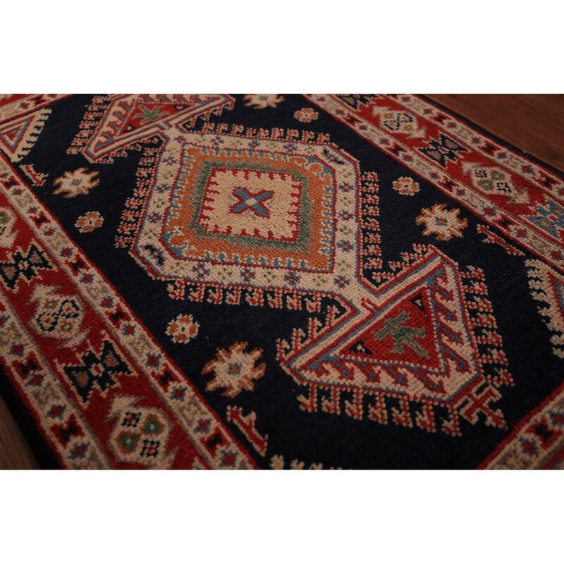 Dark Navy Blue Kazak Oriental Foyer Rug Hand-Knotted Wool Carpet - 2'0" x 3'0"