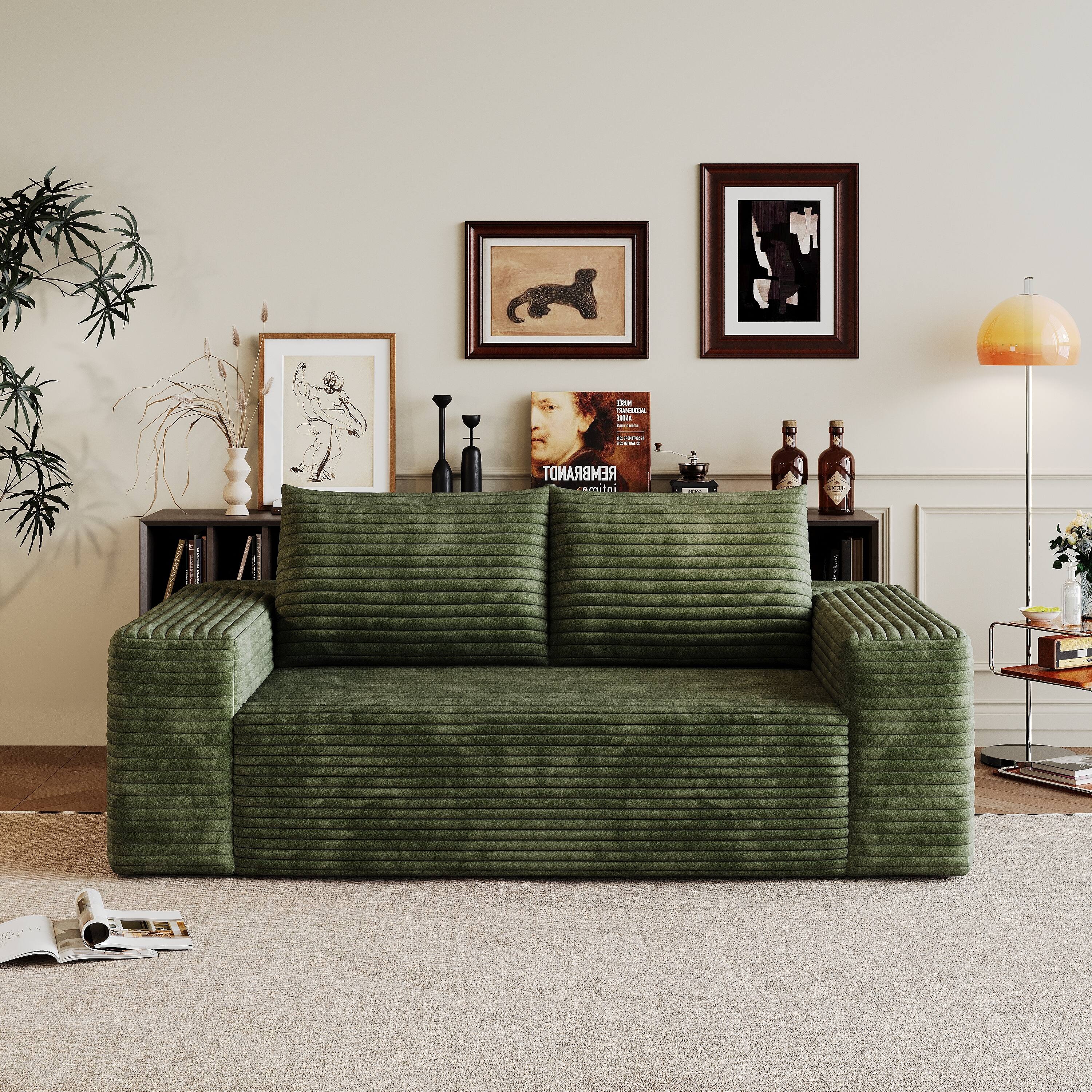 Modern Comfy Loveseat Couch, Corduroy Fabric Sofa Deep Seat Boneless Upholstered Couches, No Assembly for Living Room, Bedroom