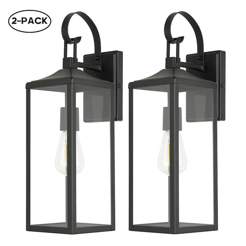 Castle 1-Light 15.81in. Outdoor Wall Light with Matte Black Finish and Clear glass shade - 20 in" - 2 Pack