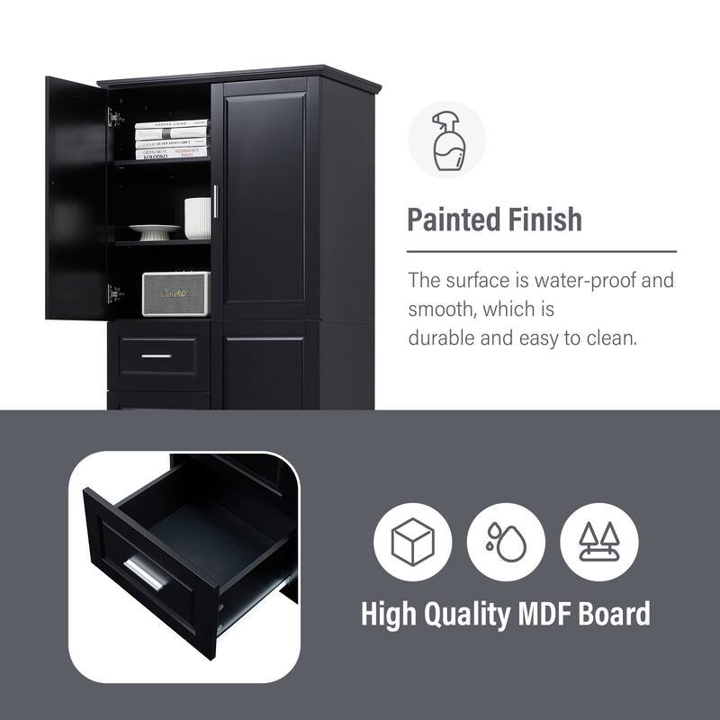 Freestanding Floor Storage Cabinet with 3 Door, 3 Drawers, Long Bar Handles and Adjustable Shelf for Office Living Room Bathroom