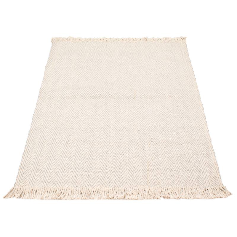 ECARPETGALLERY Braid weave Sienna Beige Wool Rug - 5'3 x 7'7