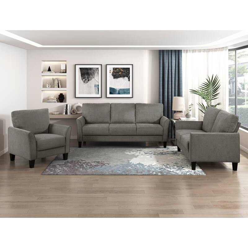 Felix Textured 3-Piece Living Room Set - Wood Finish Exposed Feet