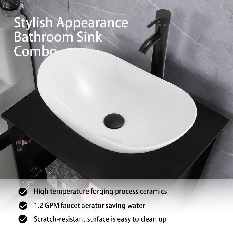 eclife 24" Classical Bathroom Vanity Set with Tempered Glass Vessel Sink Oil Rubbed Bronze Faucet and Drain
