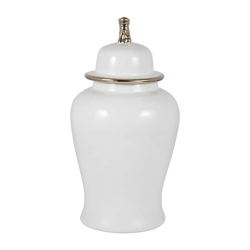 Sagebrook Home Ceramic Temple Jar - 13" x 13" x 24" - White/gold