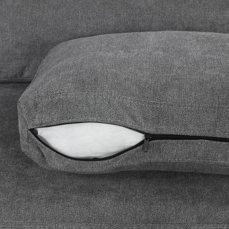 111" 3 Seater Sofa Couch, Chenille Curved Sofa Couch with 2 Printed Pillows Modern Upholstered Sofa for Living Room