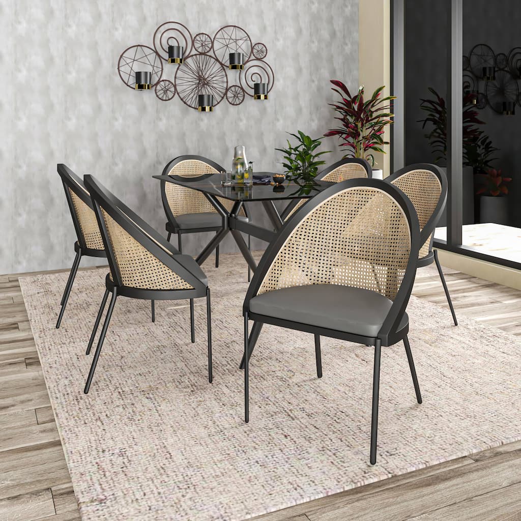 Urbane (Set of 2) Contemporary Dining Chair Wicker Back Cushioned Vinyl Accent Chair for Small Spaces