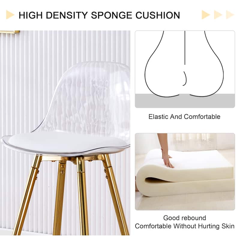 Clear Bar Stools Set of 2, Kitchen Island Chairs with Back and Footrest, Tall Acrylic Bar Chair with Metal Legs