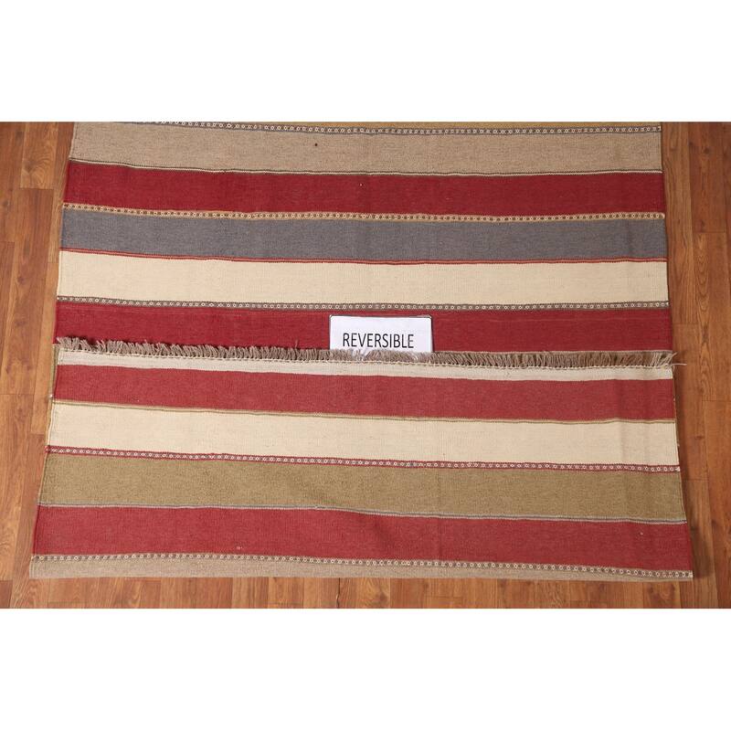 Striped Kilim Qashqai Persian Area Rug Flatweave Wool Carpet - 5'0" x 6'6"