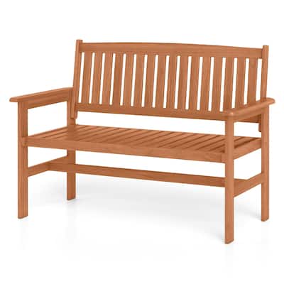 Gymax 2-Person Patio Loveseat Garden Bench w/Slatted Backrest &