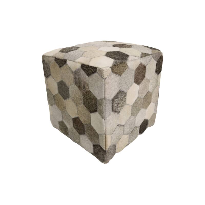 Home&Manor Palma 16" Cowhide Leather Cube Pouf