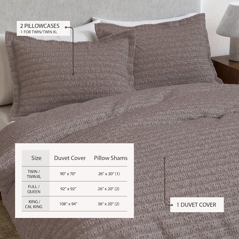 Linery & Co. 100% Cotton Reversible Honeycomb Waffle / Percale Duvet Cover Set