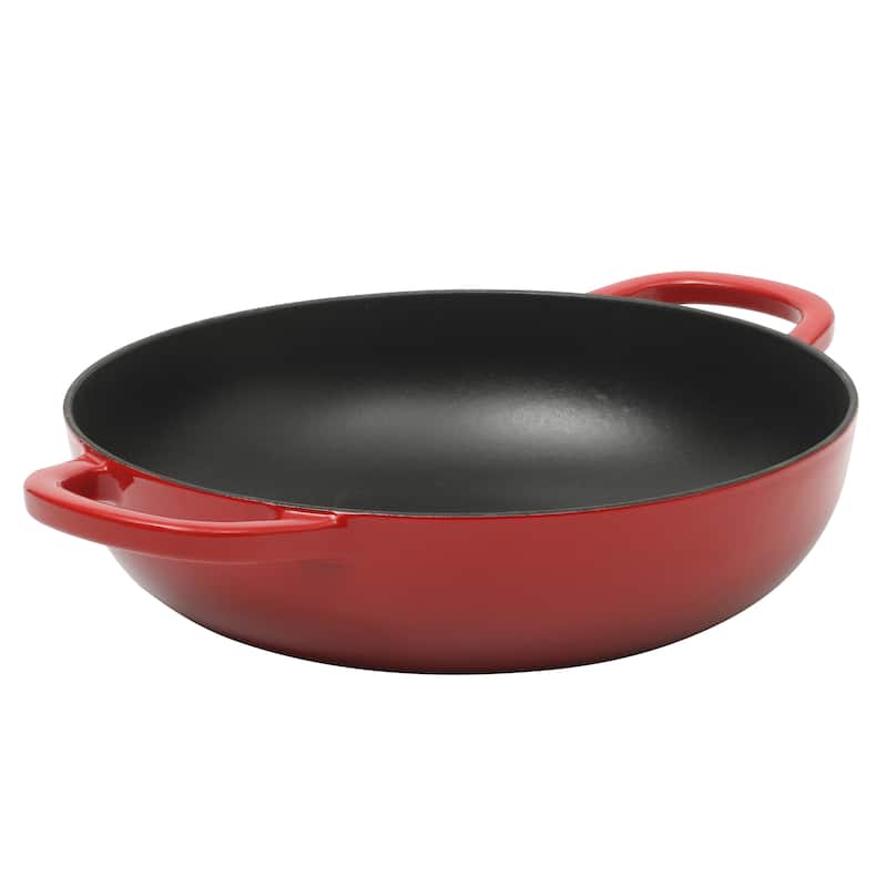 Crock Pot Artisan 5 Quart Cast Iron Braiser Everyday Pan With Borasilicate Lid - Red