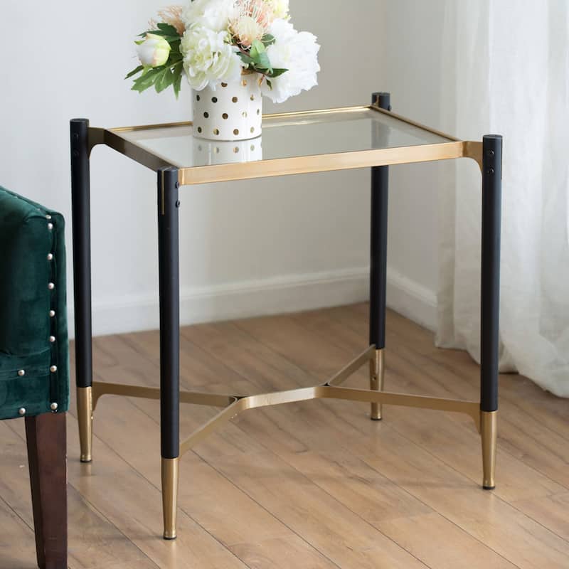23.5" Black and Gold Rectangle Glass Top End Table