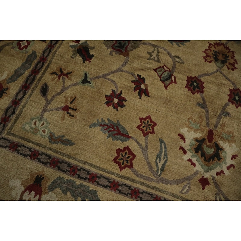 Hand Knotted Oriental 100% Wool Carpet Traditional Floral Yellow & Gold Nepalese Area Rug - 12' 3'' X 8' 11''