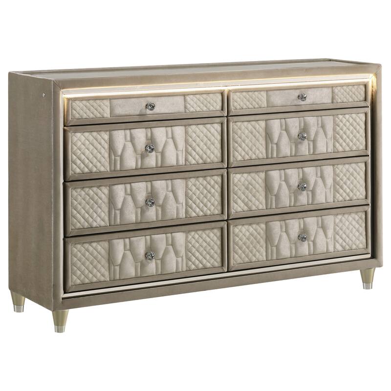 Lorient 8-drawer LED Bedroom Dresser Cabinet Ivory and Camel - Dresser