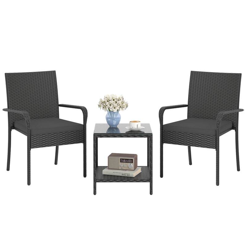 Gymax 3 Piece Patio Furniture Set Outdoor Wicker Chair & Table Set w/