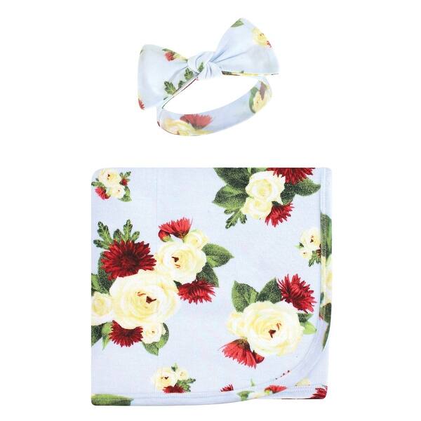 slide 1 of 1, Touched by Nature Infant Girl Organic Cotton Swaddle Blanket and Headband, Rose Mum, 0-6 Months - Rose Mum - One Size One Size - Rose Mum
