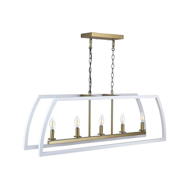 5 Light white and gold island chandelier