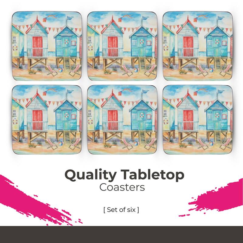Portmeirion Beach Huts Coasters, Set of 6