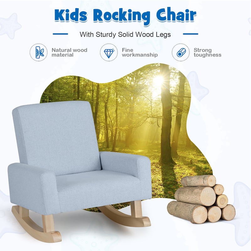 Gymax Kids Rocking Chair Children Armchair Linen Upholstered Sofa w/