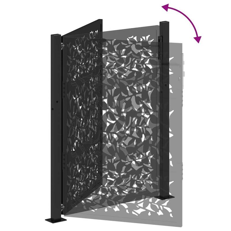 vidaXL Garden Gate Black Steel Leaf Design