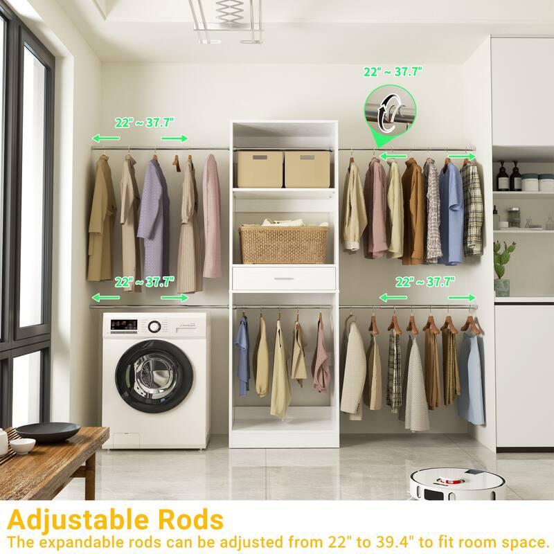 Rackcog 96'' Closet System with 6 Hanging Rods, Adjustable Closet Organizer with Drawers and Shelves